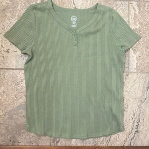 NWT Plus Size Large (10-12) Wonder Nation Green Henley Ribbed Short Sleeve Top